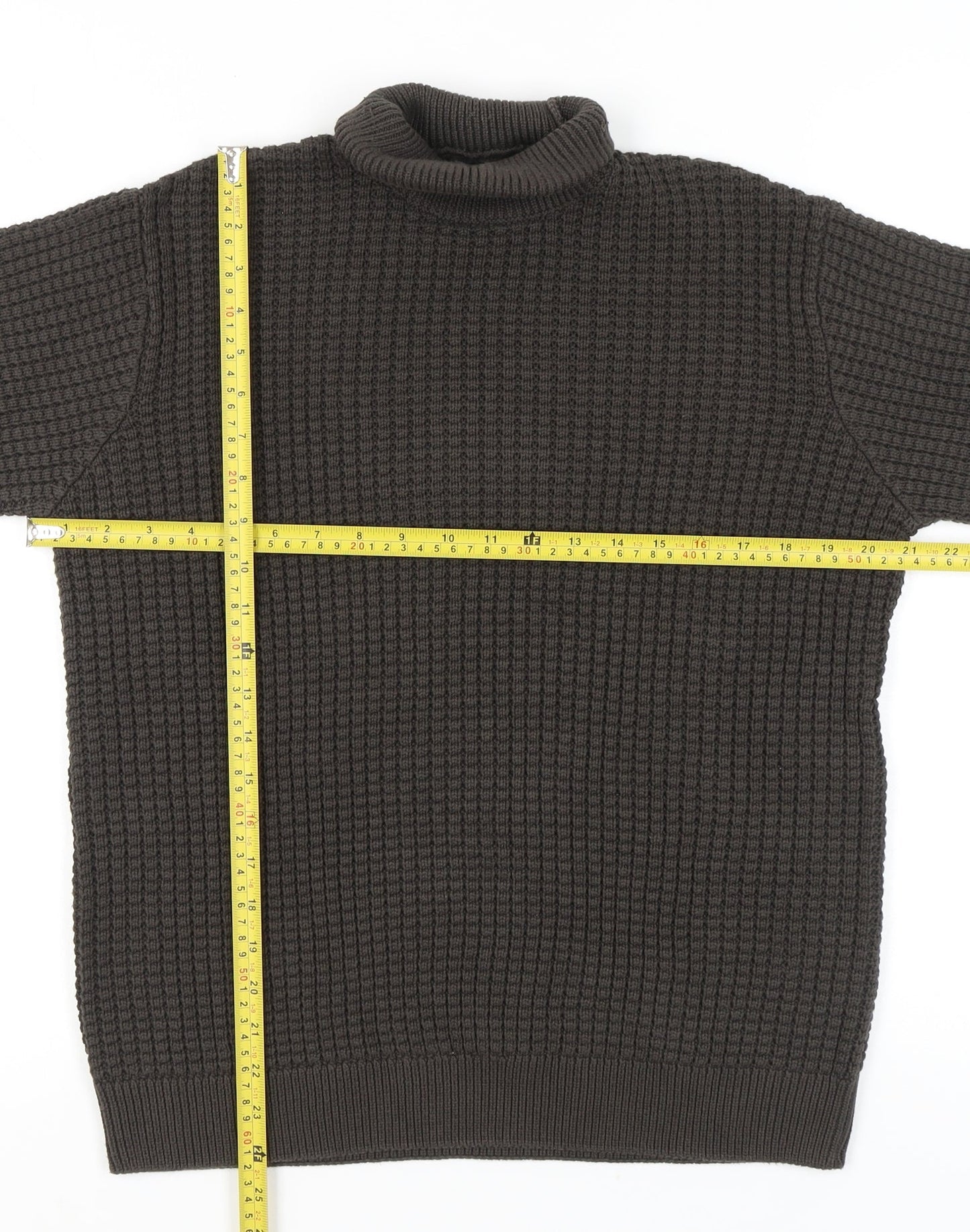 Pull&Bear Men's Brown Roll Neck Waffle Knit Jumper Size S