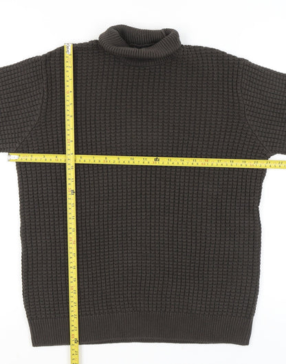 Pull&Bear Men's Brown Roll Neck Waffle Knit Jumper Size S