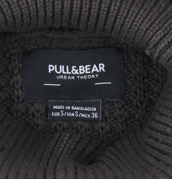 Pull&Bear Men's Brown Roll Neck Waffle Knit Jumper Size S