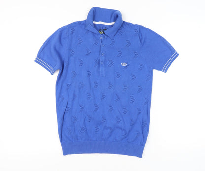 Next Men's Blue Geometric Knit Cotton Polo Shirt Size S