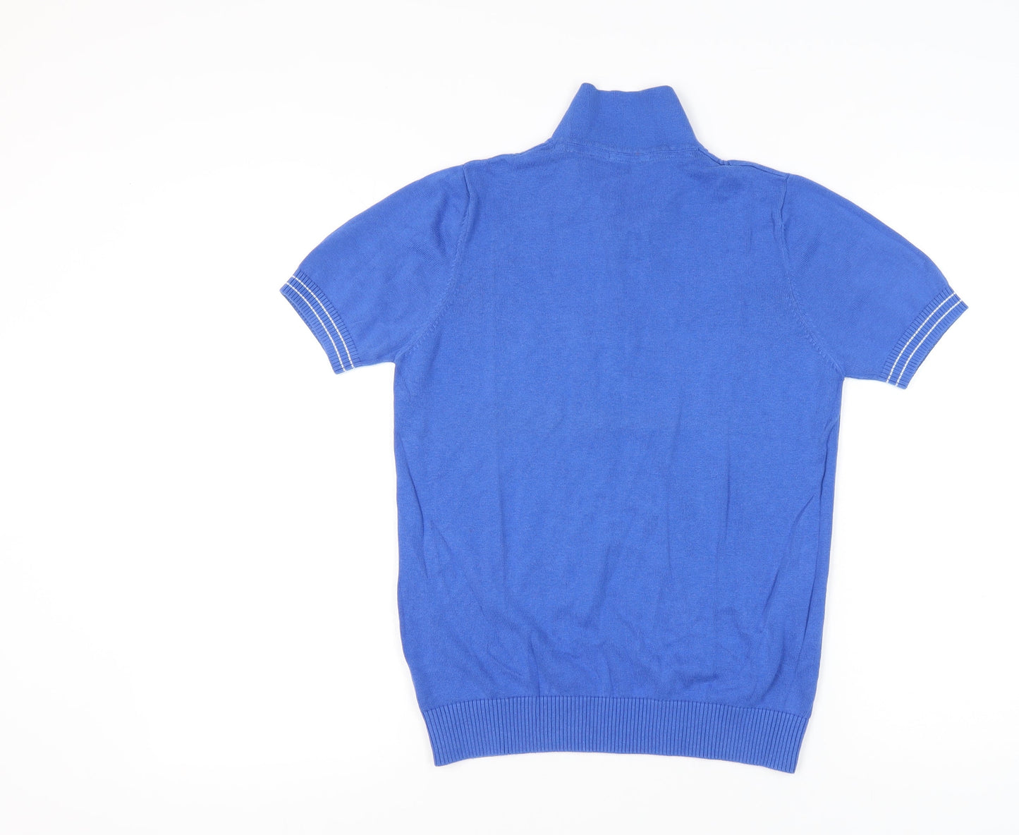 Next Men's Blue Geometric Knit Cotton Polo Shirt Size S