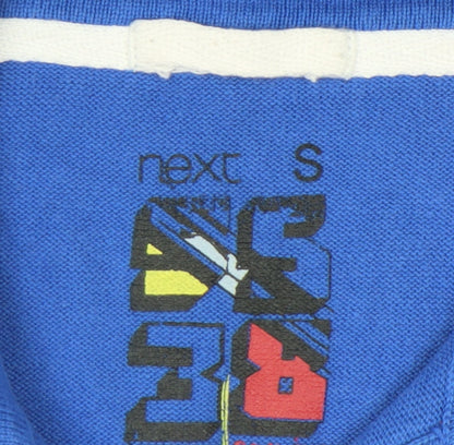 Next Men's Blue Geometric Knit Cotton Polo Shirt Size S