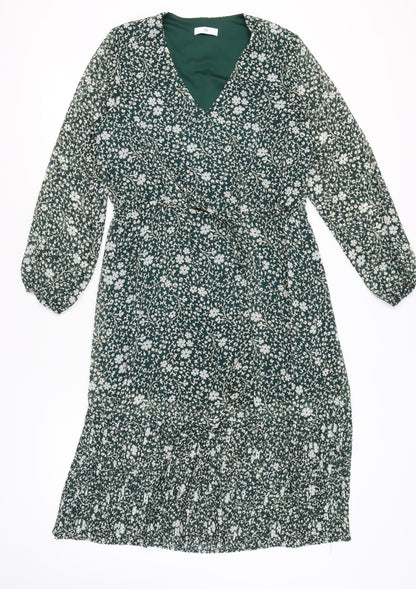 La Redoute Women’s Green Floral Midi Wrap Dress Size 10