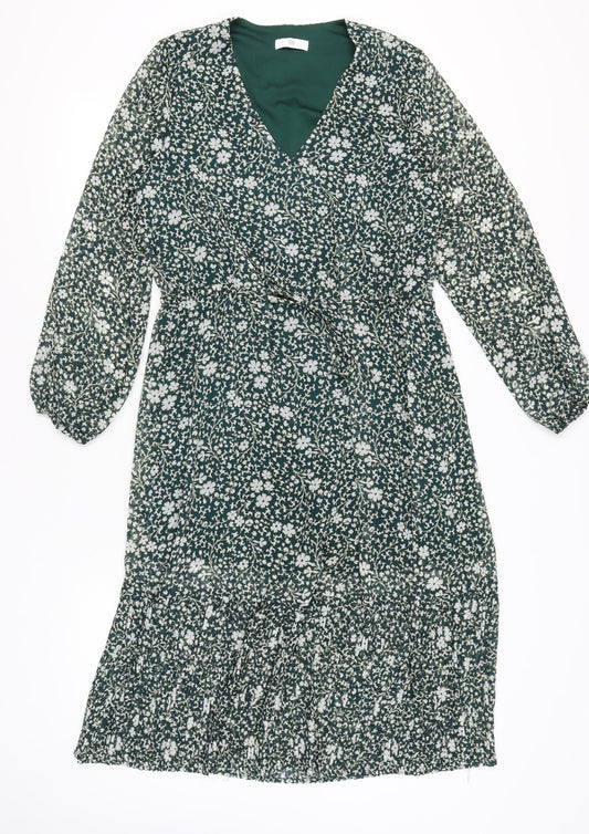 La Redoute Women’s Green Floral Midi Wrap Dress Size 10