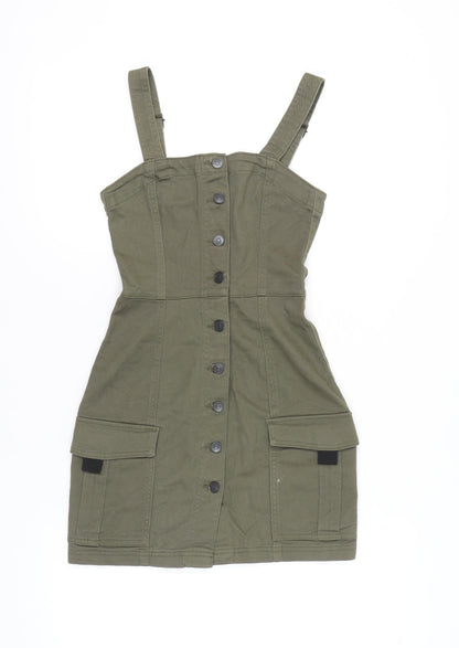 H&M Divided Women’s Green Mini Pinafore Dress Size 6 Adjustable Straps