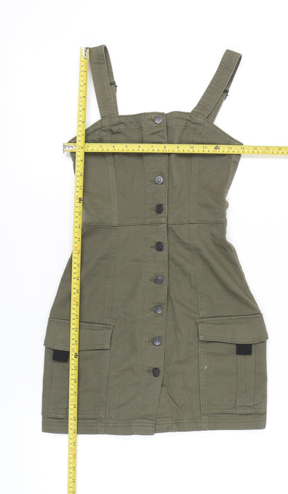 H&M Divided Women’s Green Mini Pinafore Dress Size 6 Adjustable Straps