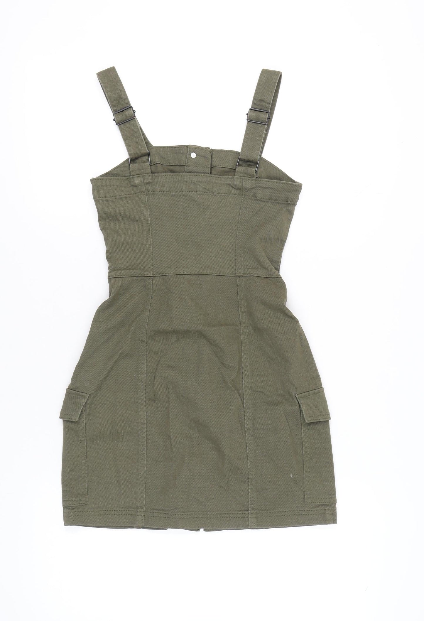 H&M Divided Women’s Green Mini Pinafore Dress Size 6 Adjustable Straps