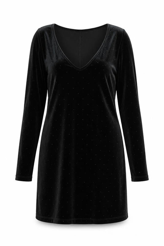ASOS Women’s Black Velvet Bodycon Dress UK 10 Party Long Sleeve
