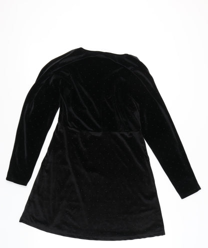 ASOS Women’s Black Velvet Bodycon Dress UK 10 Party Long Sleeve