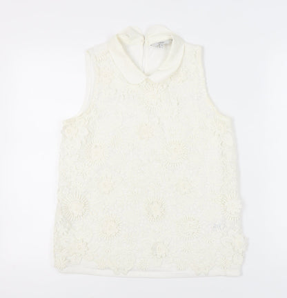 Next Women’s Ivory Floral Lace Collared Sleeveless Blouse Size 12