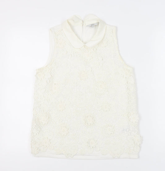 Next Women’s Ivory Floral Lace Collared Sleeveless Blouse Size 12