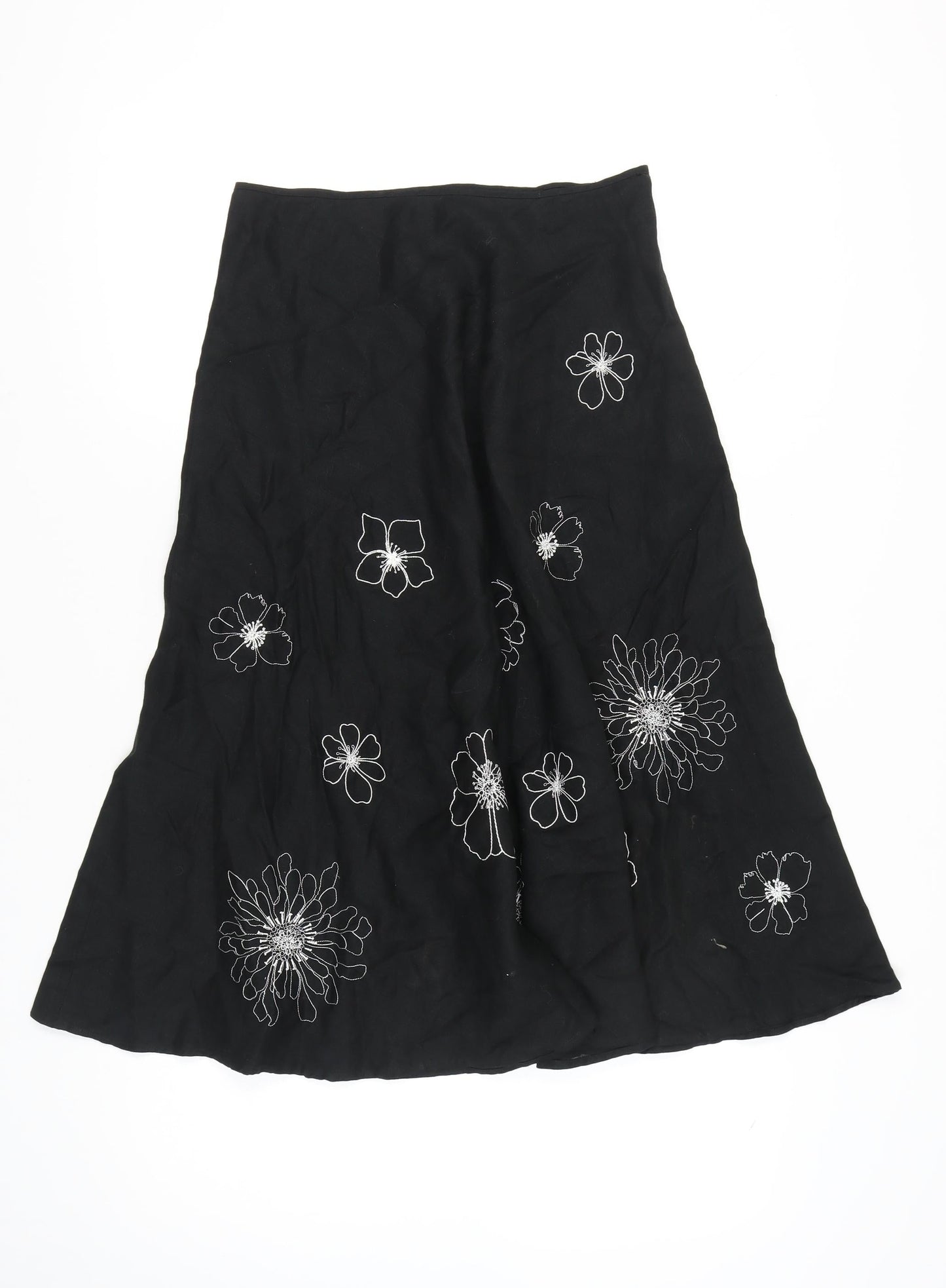 Hobbs Women’s Black Silk A-Line Knee Length Floral Skirt Size 12
