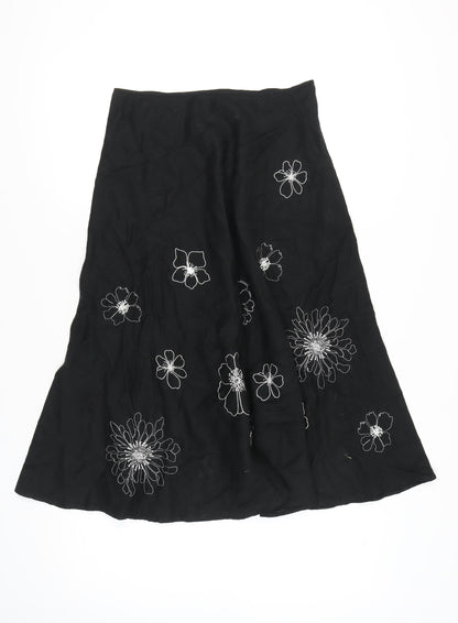 Hobbs Women’s Black Silk A-Line Knee Length Floral Skirt Size 12