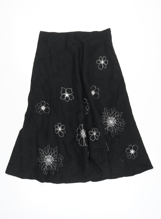 Hobbs Women’s Black Silk A-Line Knee Length Floral Skirt Size 12