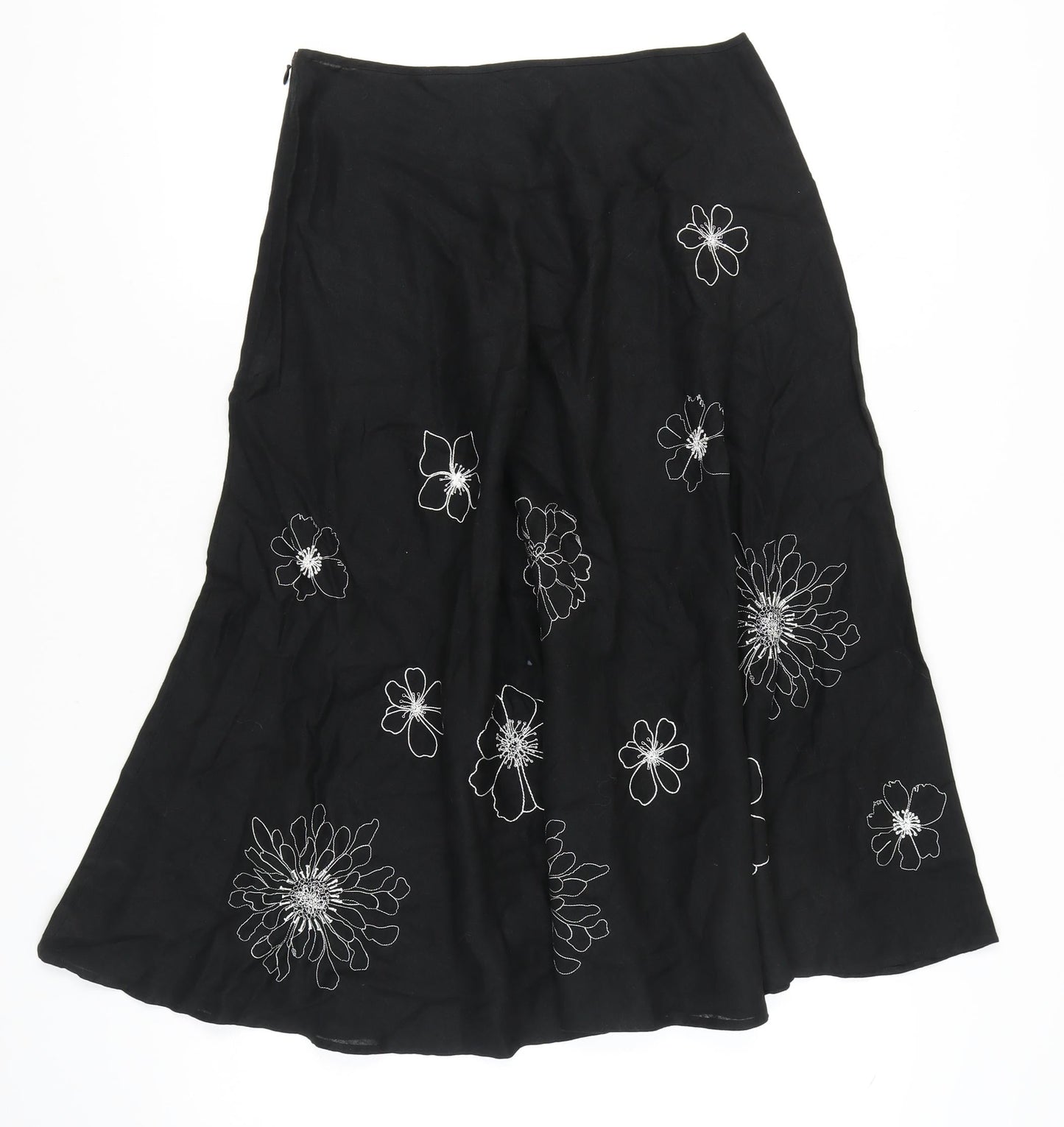 Hobbs Women’s Black Silk A-Line Knee Length Floral Skirt Size 12