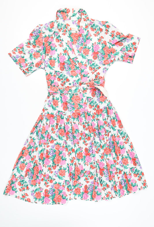 Etam Women's Multicoloured Floral Wrap Dress Size 14 Knee Length Vintage