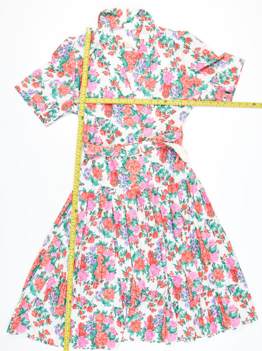 Etam Women's Multicoloured Floral Wrap Dress Size 14 Knee Length Vintage
