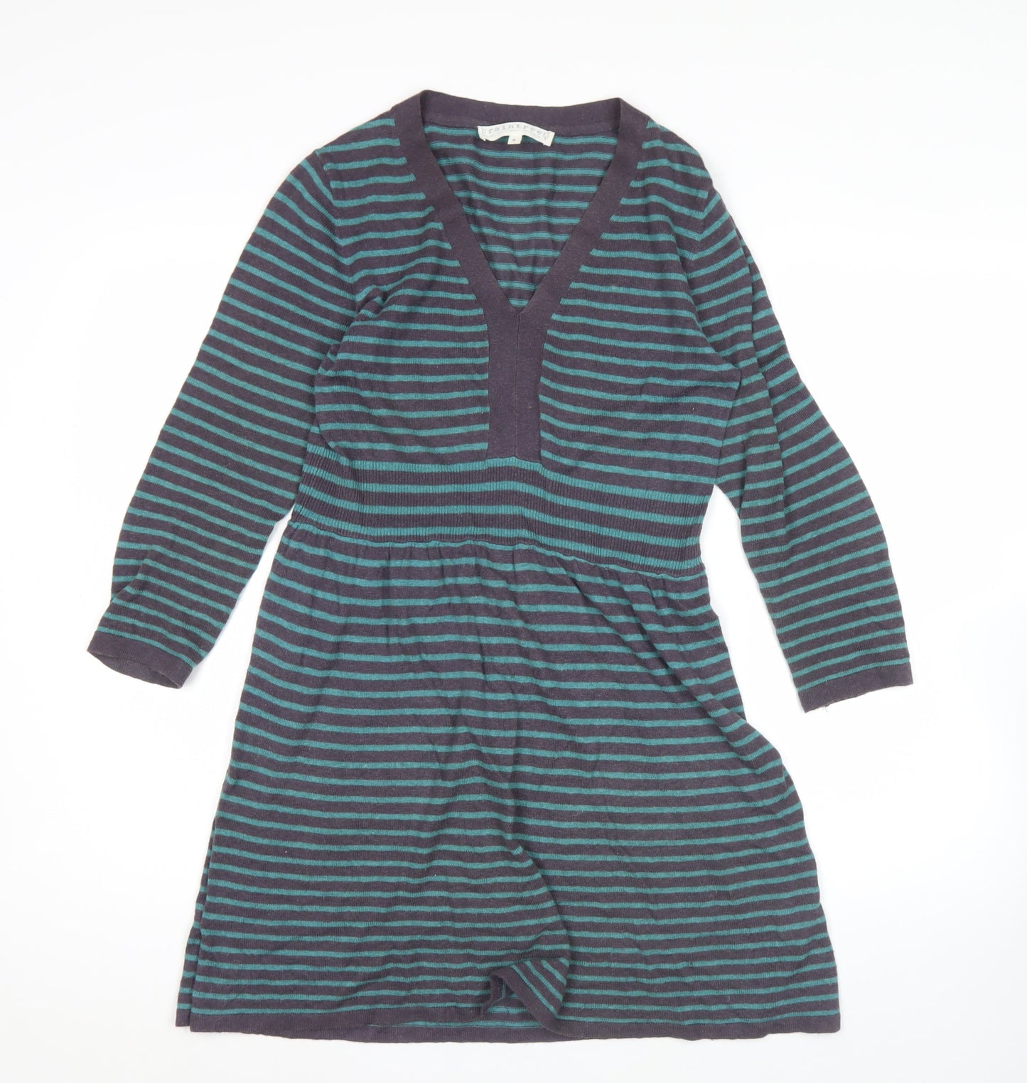 Braintree Women’s Blue Striped A-Line Knit Dress Size 8 V-Neck Long Sleeve