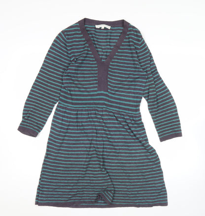 Braintree Women’s Blue Striped A-Line Knit Dress Size 8 V-Neck Long Sleeve
