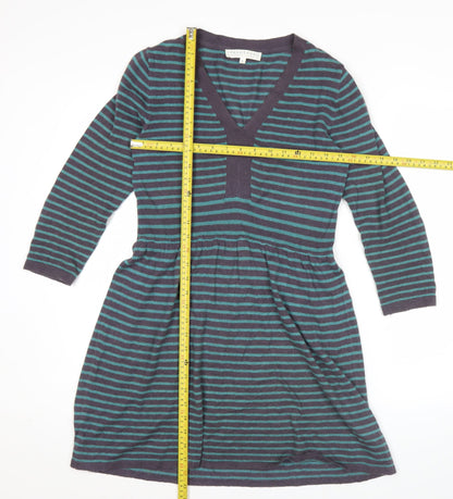 Braintree Women’s Blue Striped A-Line Knit Dress Size 8 V-Neck Long Sleeve