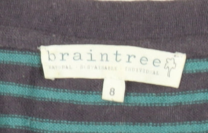 Braintree Women’s Blue Striped A-Line Knit Dress Size 8 V-Neck Long Sleeve