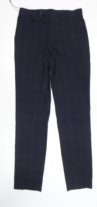 Marks and Spencer Men’s Blue Check Slim Fit Trousers 30W 33L