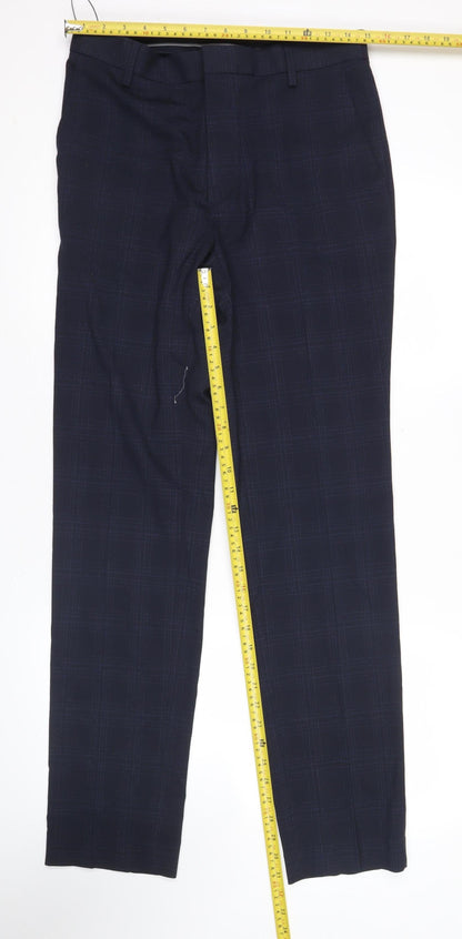 Marks and Spencer Men’s Blue Check Slim Fit Trousers 30W 33L