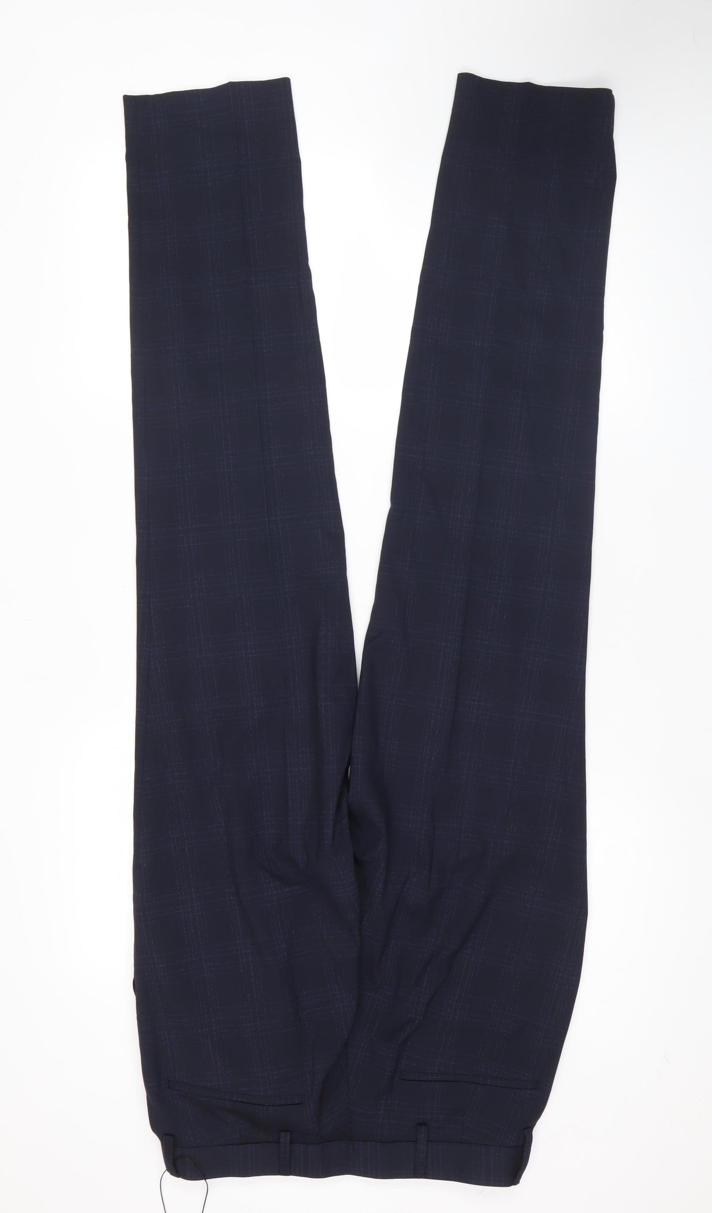 Marks and Spencer Men’s Blue Check Slim Fit Trousers 30W 33L