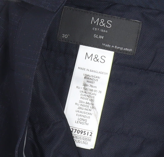 Marks and Spencer Men’s Blue Check Slim Fit Trousers 30W 33L