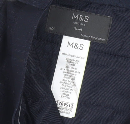 Marks and Spencer Men’s Blue Check Slim Fit Trousers 30W 33L