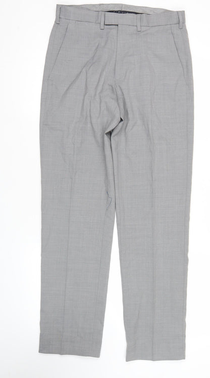 Marks and Spencer Men's Grey 30W 31L Regular Fit Wool Blend Dress Pants