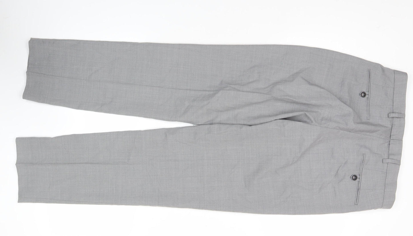 Marks and Spencer Men's Grey 30W 31L Regular Fit Wool Blend Dress Pants