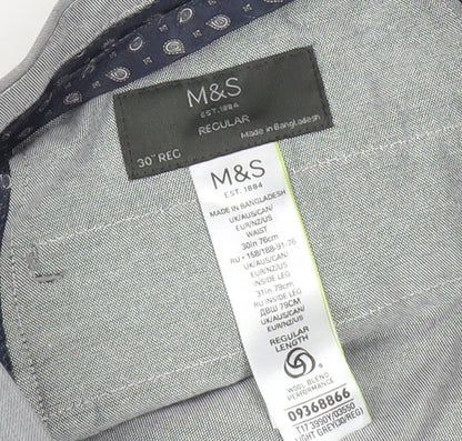 Marks and Spencer Men's Grey 30W 31L Regular Fit Wool Blend Dress Pants
