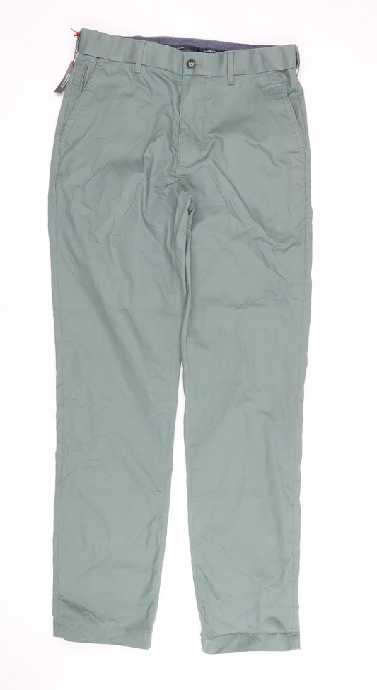 Marks and Spencer Men's Green Regular Fit Chino Trousers 30W 33L