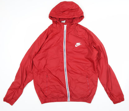 Nike Men's Red 2XL Windbreaker Jacket Hooded Full Zip Lightweight Sports