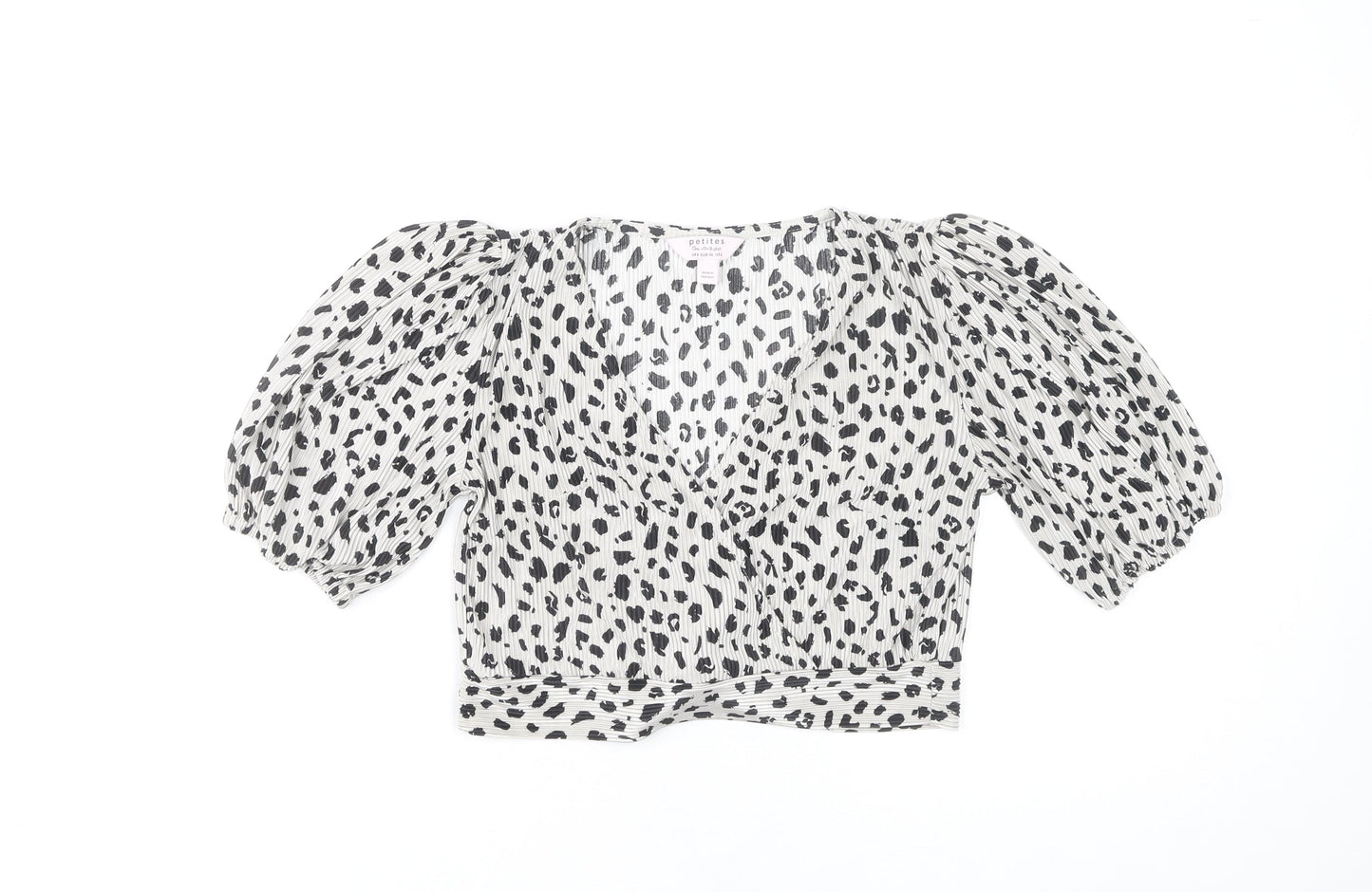 Miss Selfridge Petites Women’s White Animal Print Cropped Blouse UK 8