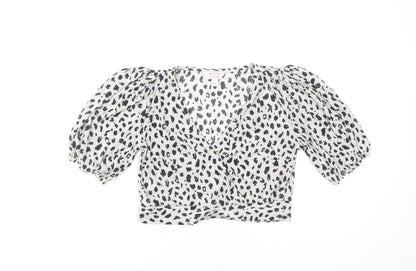 Miss Selfridge Petites Women’s White Animal Print Cropped Blouse UK 8