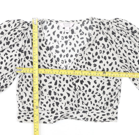 Miss Selfridge Petites Women’s White Animal Print Cropped Blouse UK 8