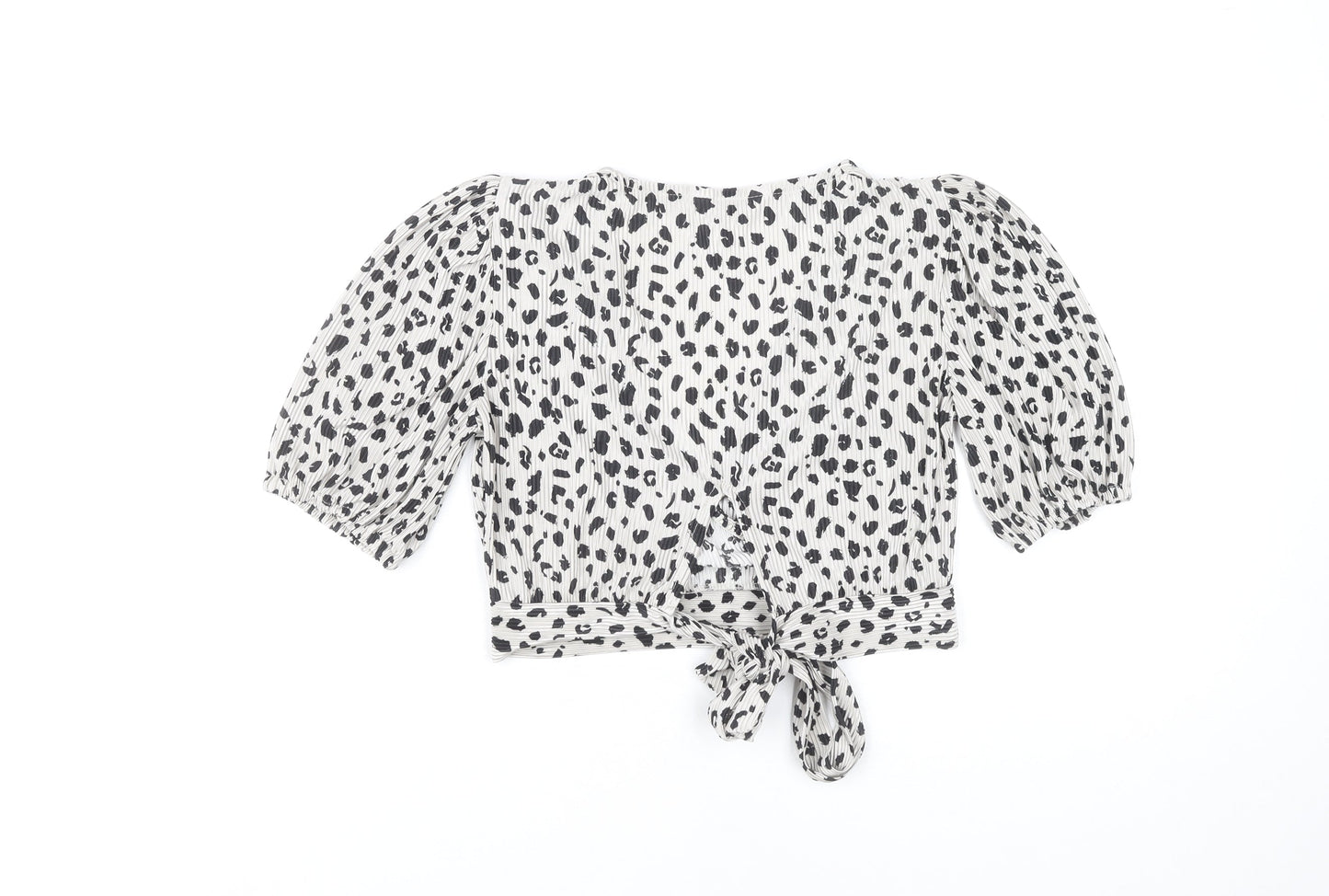 Miss Selfridge Petites Women’s White Animal Print Cropped Blouse UK 8