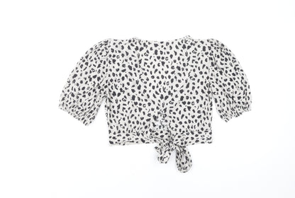 Miss Selfridge Petites Women’s White Animal Print Cropped Blouse UK 8