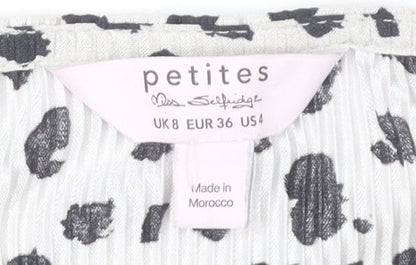 Miss Selfridge Petites Women’s White Animal Print Cropped Blouse UK 8