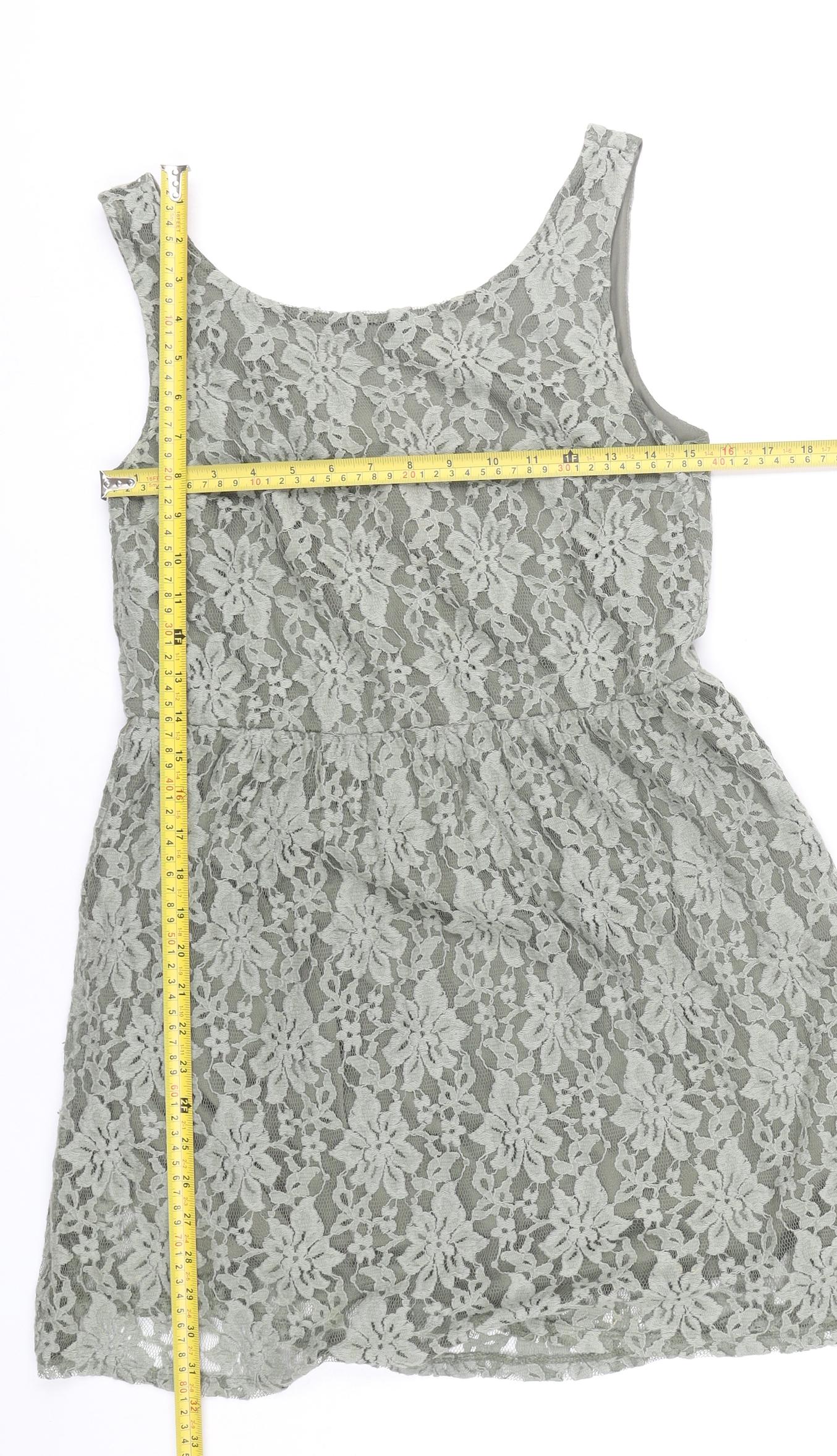 Benetton Women’s Grey Lace Knee Length A-Line Dress M Sleeveless