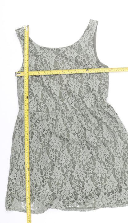 Benetton Women’s Grey Lace Knee Length A-Line Dress M Sleeveless