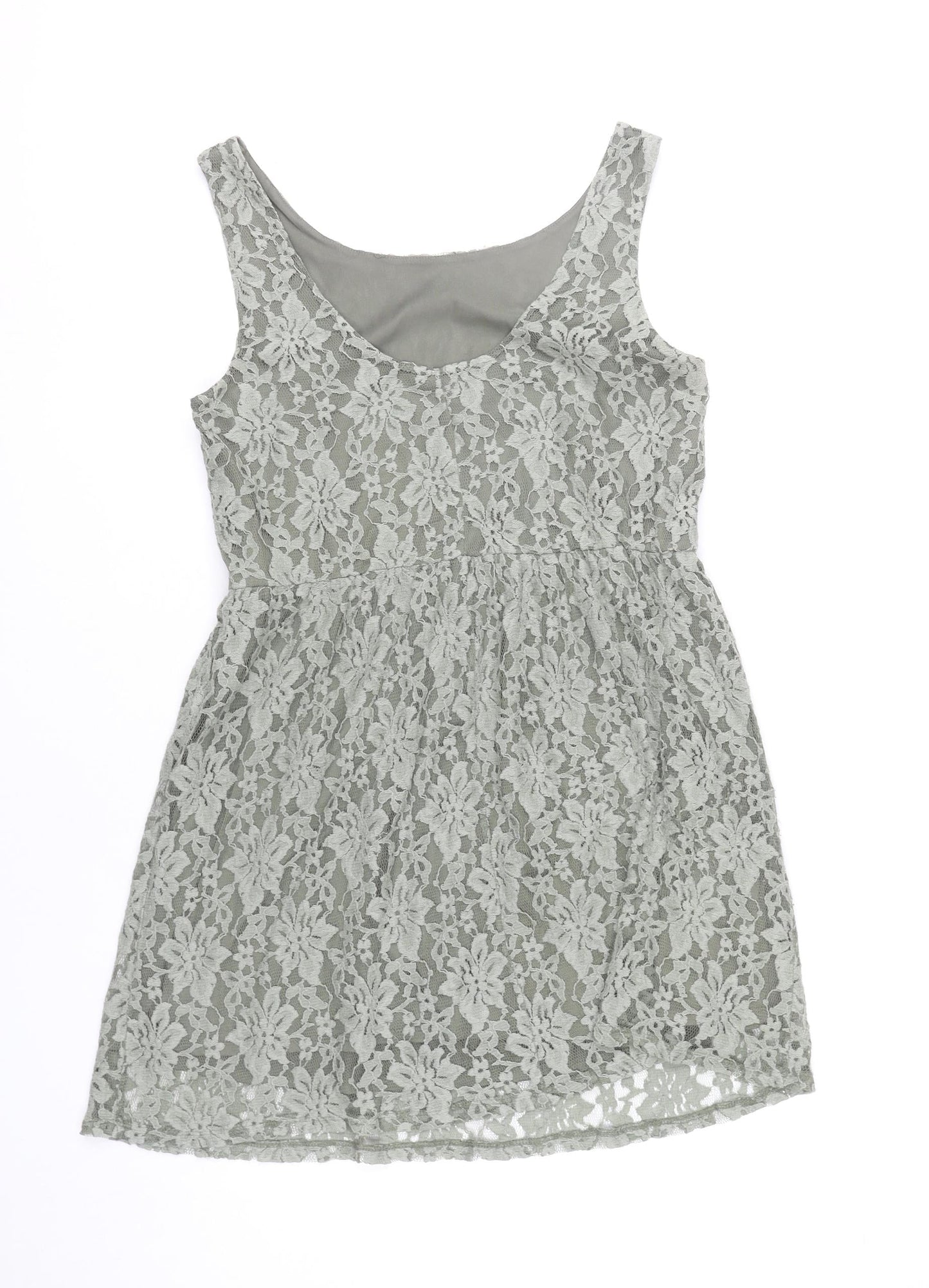 Benetton Women’s Grey Lace Knee Length A-Line Dress M Sleeveless