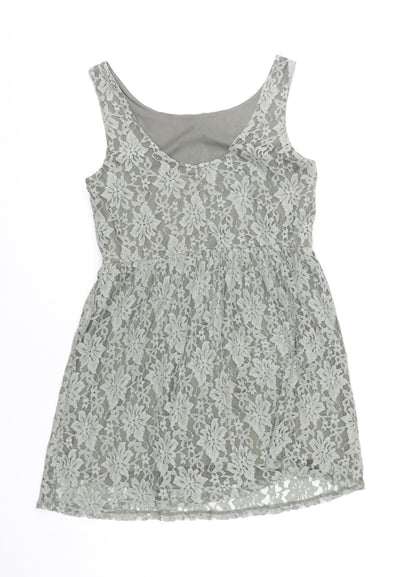 Benetton Women’s Grey Lace Knee Length A-Line Dress M Sleeveless