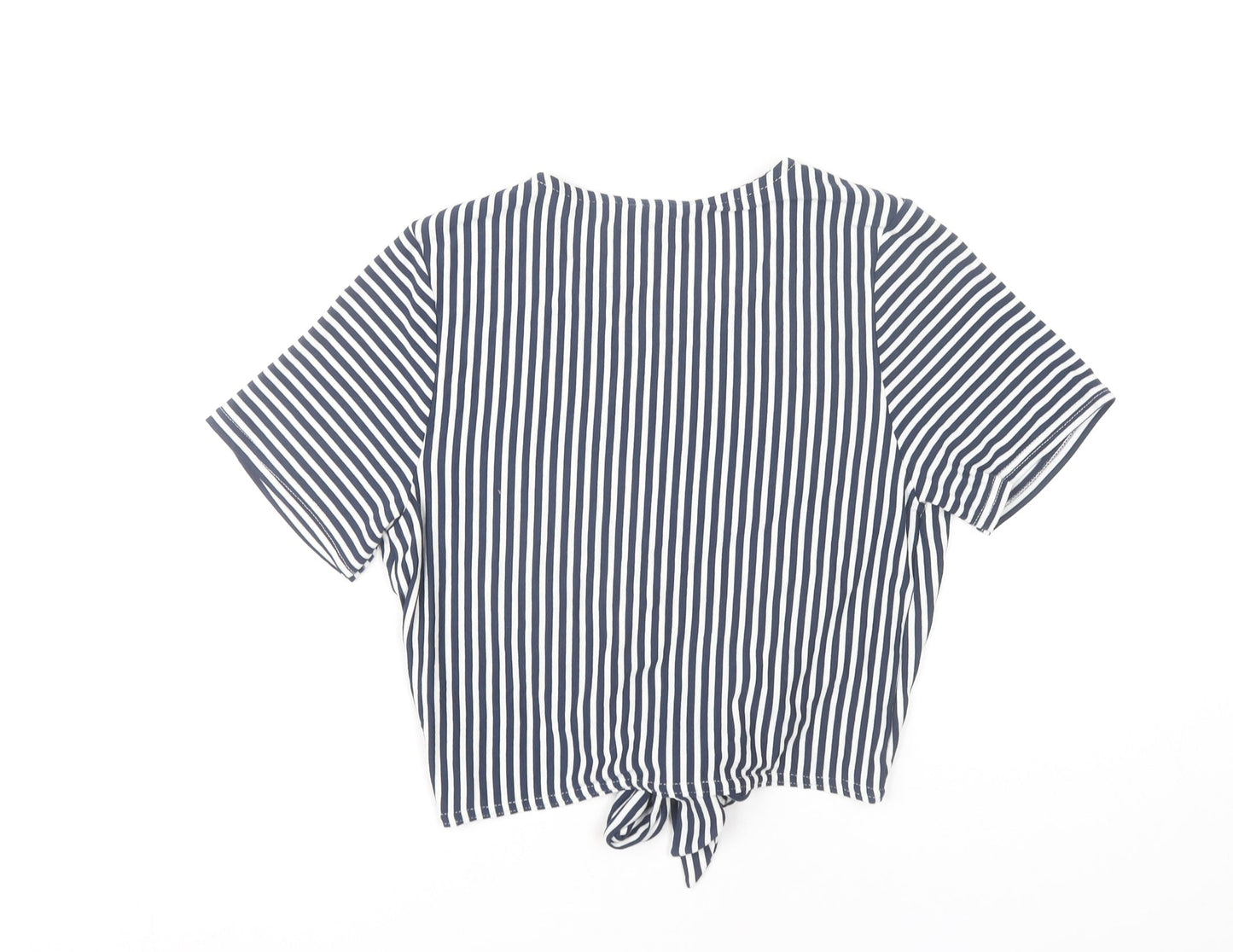 Miss Selfridge Women’s Blue Striped Cropped Tie T-Shirt Size 14