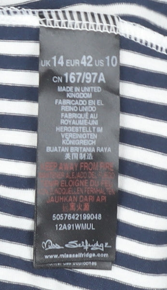 Miss Selfridge Women’s Blue Striped Cropped Tie T-Shirt Size 14