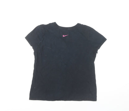 Nike Girls Black Graphic Logo T-Shirt Size 8 Years Short Sleeve Sports