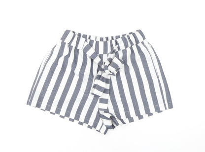 Pull&Bear Women Blue Striped Paperbag Shorts Size 14 High Waist