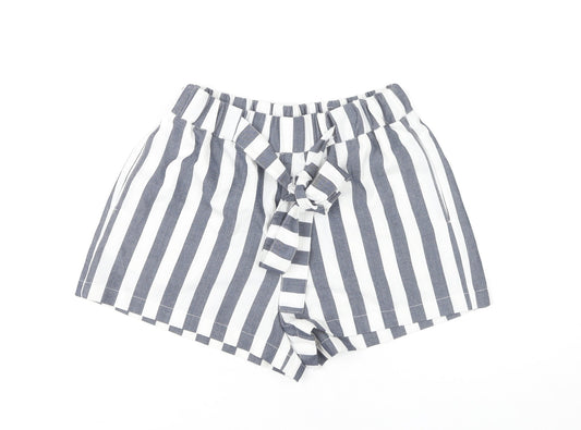 Pull&Bear Women Blue Striped Paperbag Shorts Size 14 High Waist